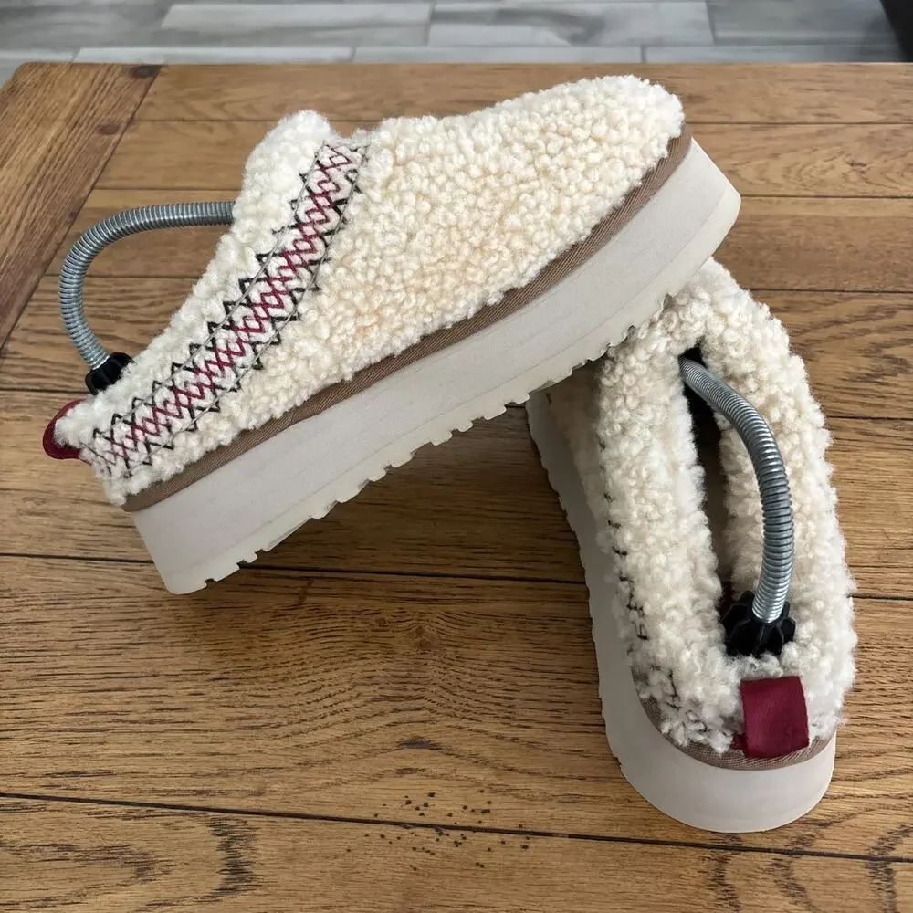 UGG Tazz Braid Natural Heritage Fuzzy Wool Platform Slippers Women's Size 9 - Picture 5 of 9